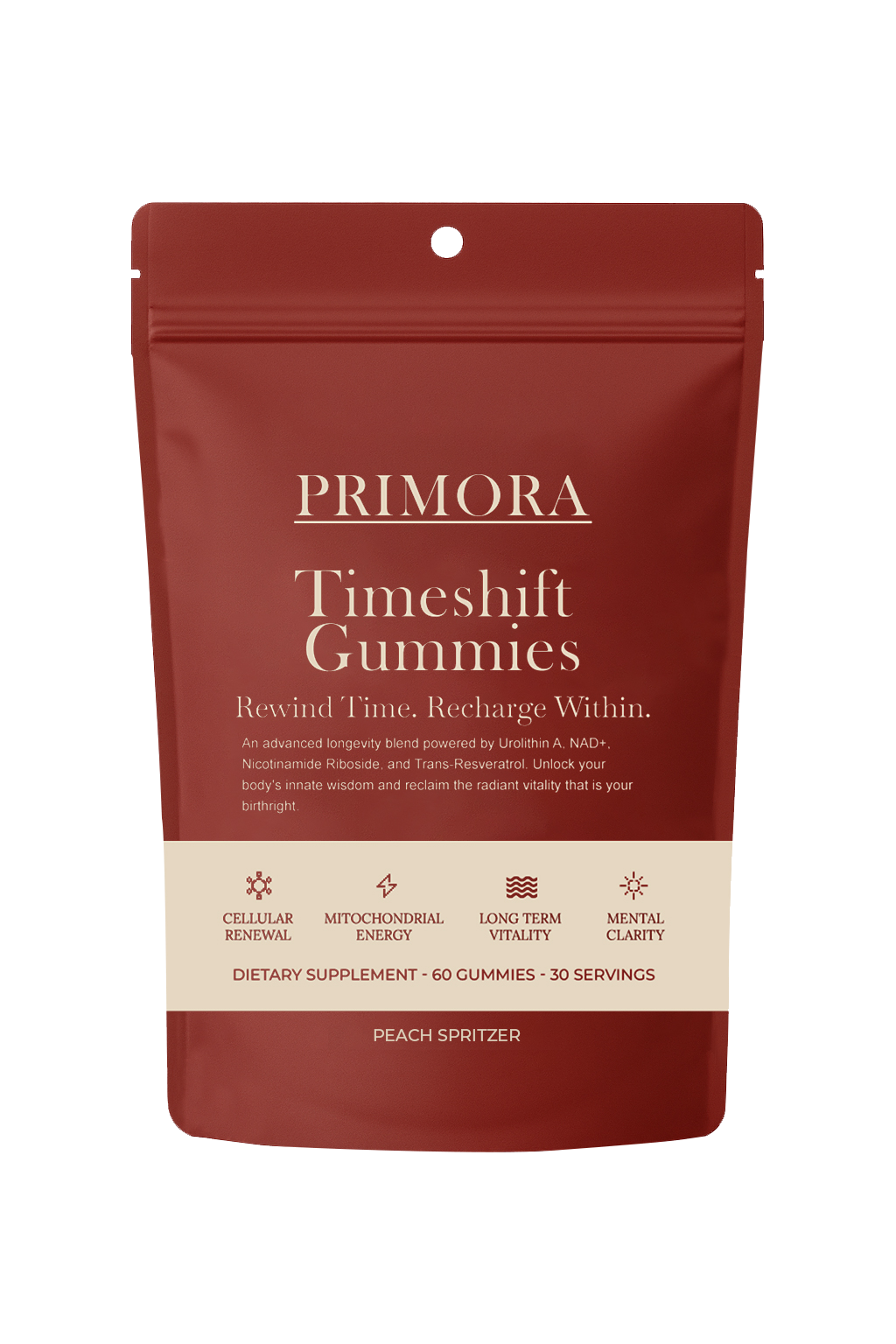 Primora Timeshift Gummies – Peach Spritzer | Cellular Energy & Longevity Support (PACK OF 2)